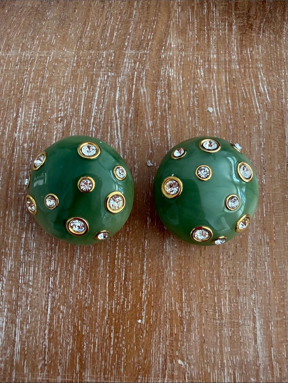 Kenneth Lane clip on Gold-Accent Green Dome Crystal Stud Earrings